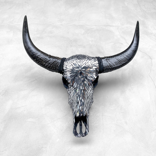 Mosaïque réfléchissante | Crâne de buffle en verre