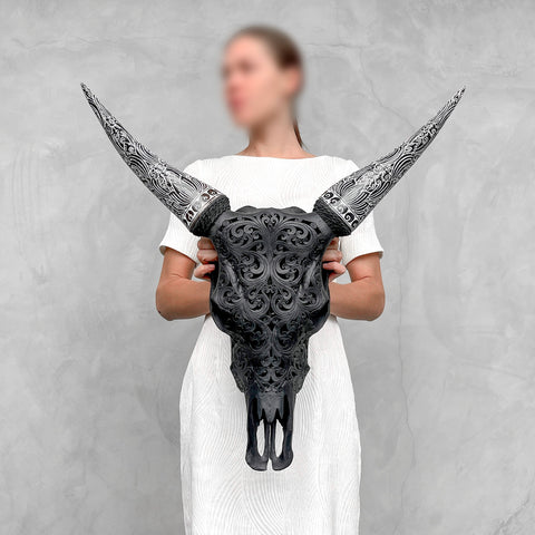 Rêve Crépusculaire | Crâne de Vache Sculpté à la Main