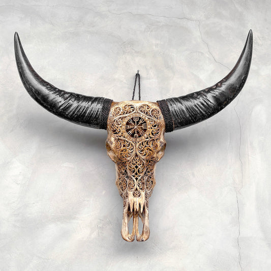Trisula mythique | Crâne de Buffle Sculpté à la Main