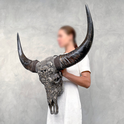 Crâne kumis | Crâne de Buffle Sculpté à la Main