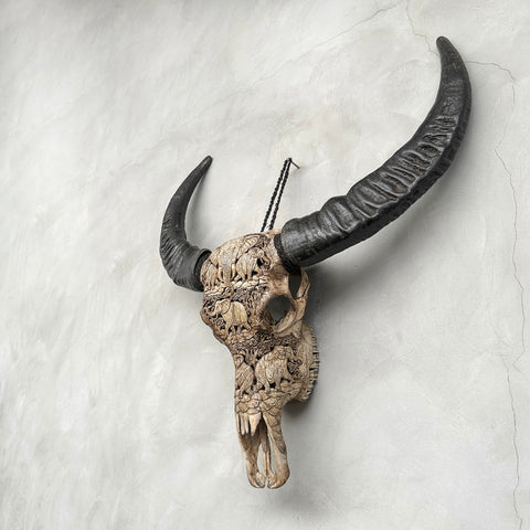 Éléphants rustiques | Crâne de Buffle Sculpté à la Main