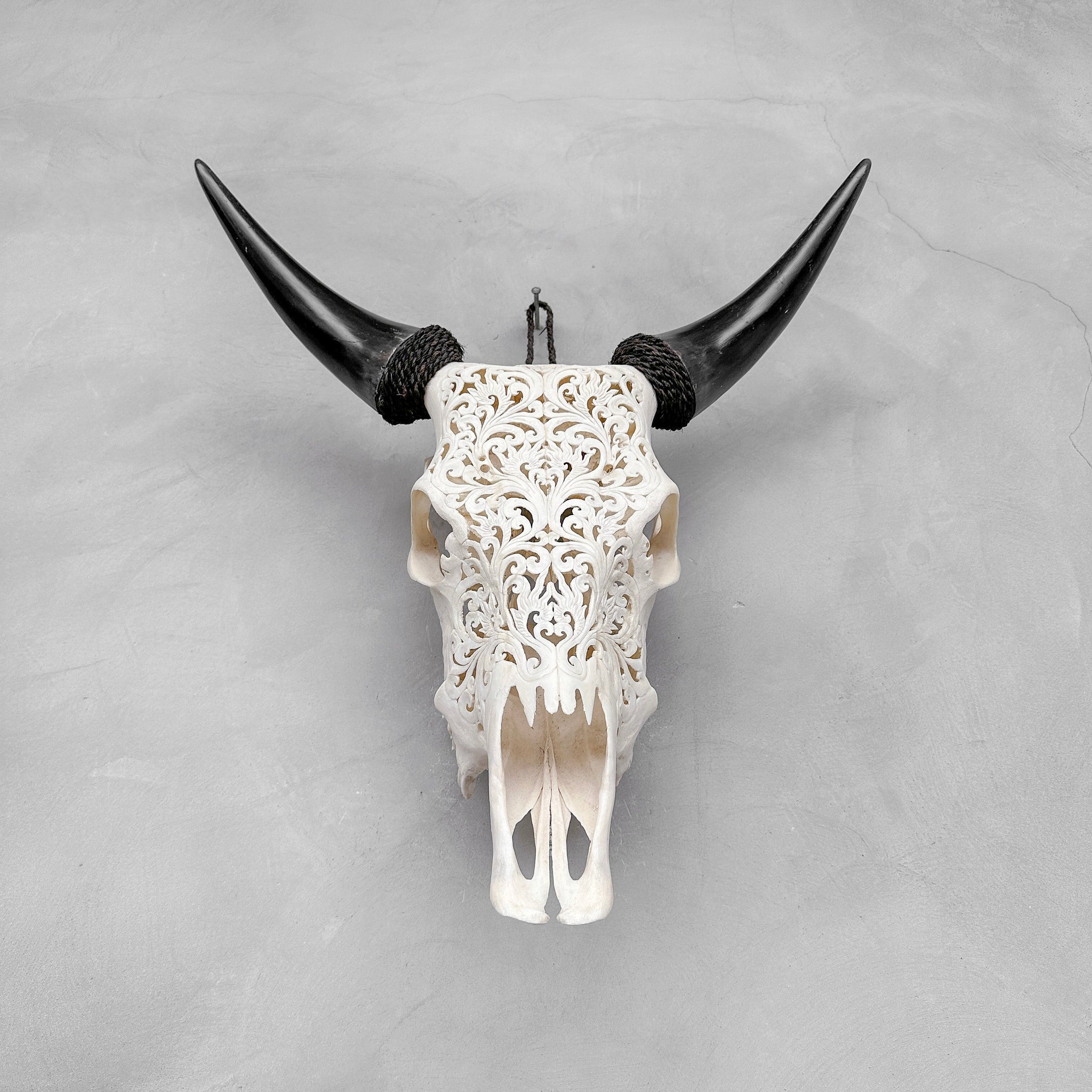 Feuille de Feu | Crâne de Vache Sculpté à la Main