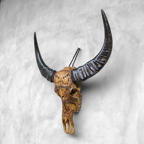 Troupeau d'éléphants | Crâne de Buffle Sculpté à la Main