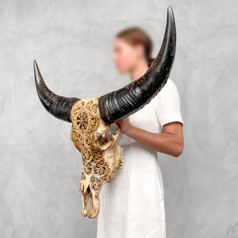 Trisula mythique | Crâne de Buffle Sculpté à la Main