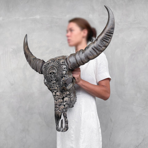 Amérindien | Crâne de Buffle Sculpté à la Main