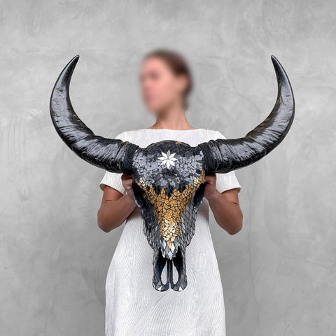 Mosaïque étoiles | Crâne de buffle en verre