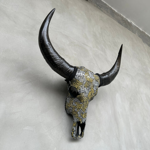 Mosaïque soleil marbrée | Crâne de buffle en verre