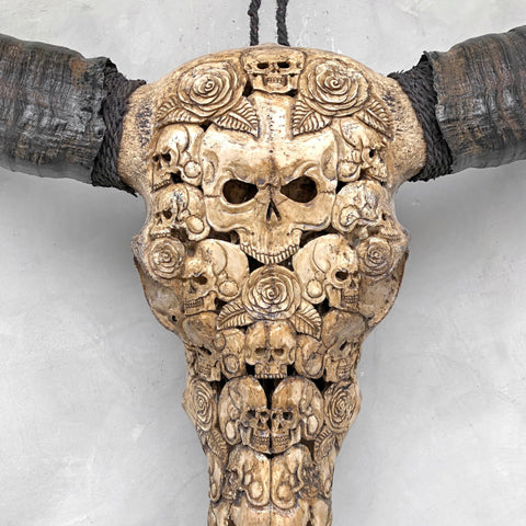 Crânes N' Roses | Crâne de Buffle Sculpté à la Main