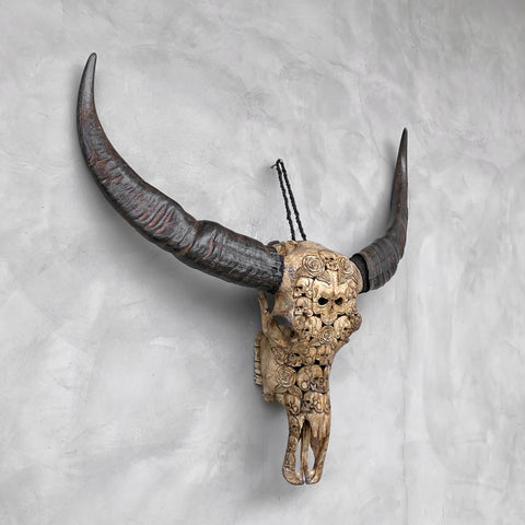 Crânes N' Roses | Crâne de Buffle Sculpté à la Main