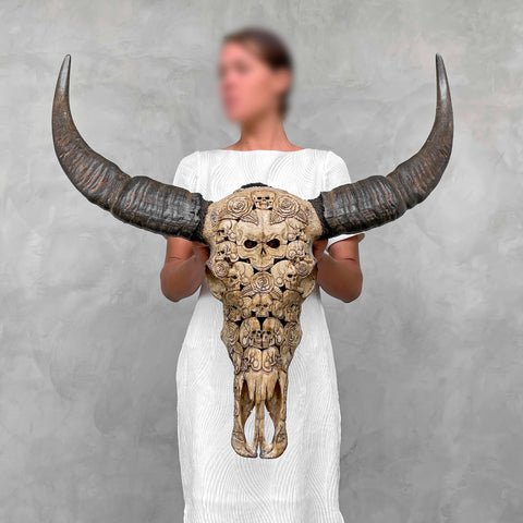 Crânes N' Roses | Crâne de Buffle Sculpté à la Main