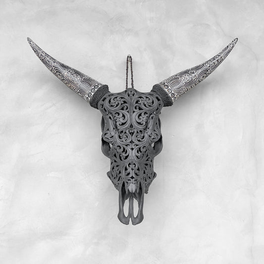Feuille Boho | Crâne de Vache Sculpté à La Main