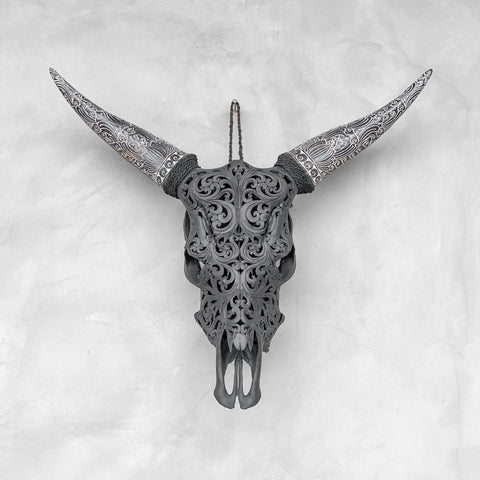 Feuille Boho | Crâne de Vache Sculpté à La Main