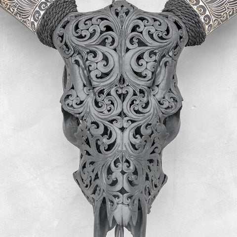 Feuille Boho | Crâne de Vache Sculpté à La Main