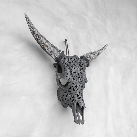 Feuille Boho | Crâne de Vache Sculpté à La Main