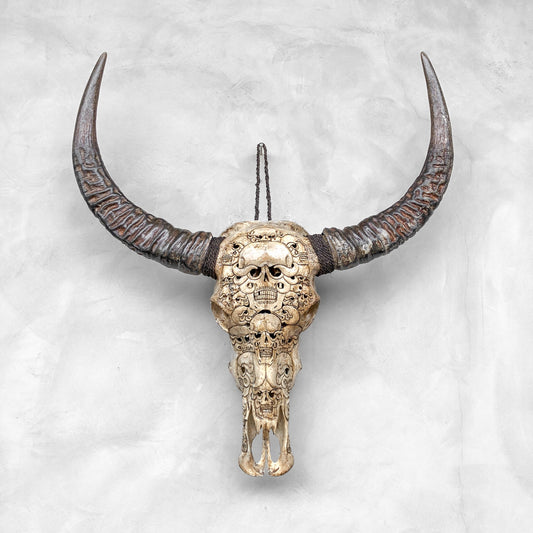 Diablo macabre | Crâne de Buffle Sculpté à la Main