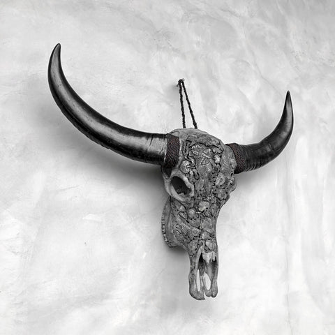 Symphonie koï | Crâne de Buffle Sculpté à la Main