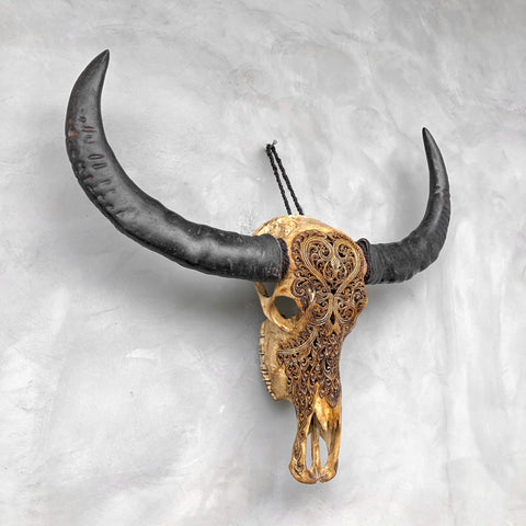 Cordes de cœur | Crâne de Buffle Sculpté à la Main