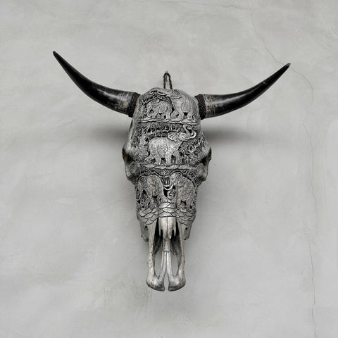 Crâne d'éléphant à défenses | Crânes de taureaux sculptés à la main