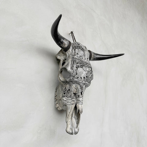 Crâne d'éléphant à défenses | Crânes de taureaux sculptés à la main