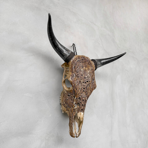 Mandala Moohawk | Crâne de Vache Sculpté à la Main