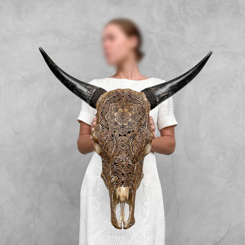 Mandala Moohawk | Crâne de Vache Sculpté à la Main
