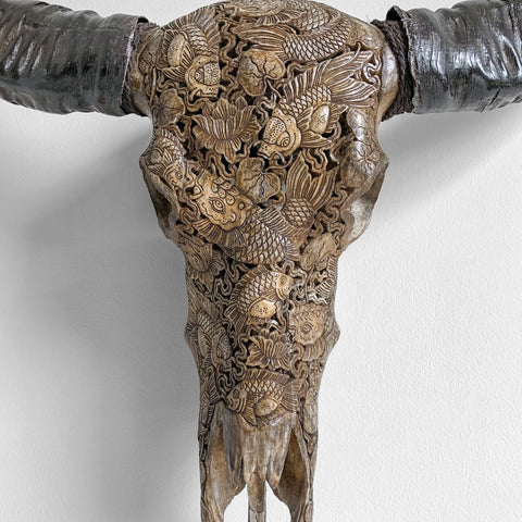 Fusion koï | Crâne de Buffle Sculpté à la Main