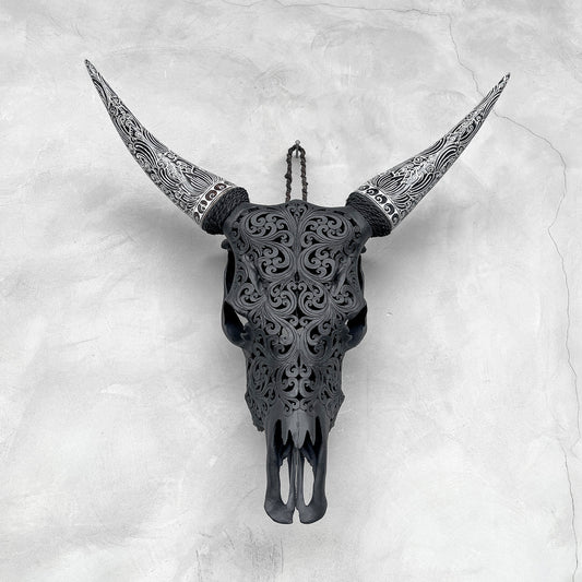 Rêve Crépusculaire | Crâne de Vache Sculpté à la Main