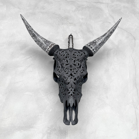 Rêve Crépusculaire | Crâne de Vache Sculpté à la Main